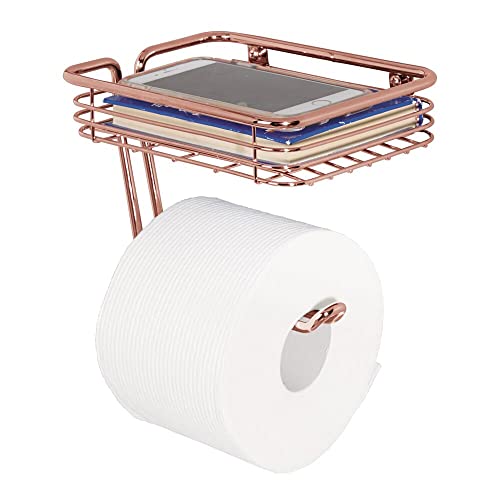 mDesign Toilet Paper Holder with Shelf â€“ Wall Mounted Toilet Paper Holder â€“ Toilet Roll Holder with Shelf â€“ Rose Gold
