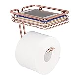 mDesign Toilet Tissue Paper Holder and Multi-Purpose Shelf - Wall Mount Storage Organizer for Bathroom, Holds 1 Mega Rolls - Durable Metal Wire Design - Rose Gold