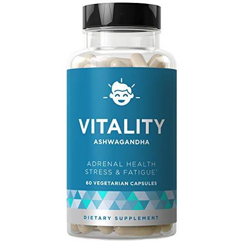 Vitality Adrenal Support, Cortisol Manager, Fatigue Fighter - Stress Relief, Healthy Cortisol, Focused Energy - Ashwagandha, Magnesium, L-Tyrosine - 60 Vegetarian Soft Capsules