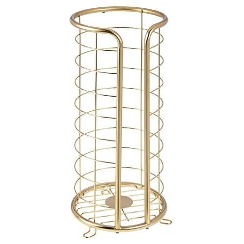 mDesign Metal Toilet Paper Holder Stand - Storage Reserve for 3 Rolls of Toilet Tissue - Freestanding Stylish Bathroom Floor Paper Stand - Omni Collection - Soft Brass
