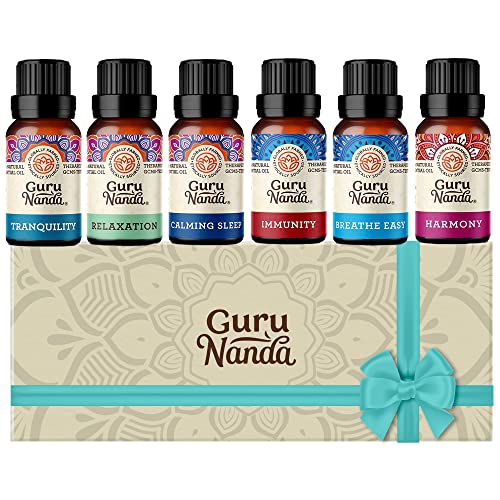 GuruNanda Therapeutic Grade Essential Oil Blends (Set of 6) - 100% Natural Essential Oil Set, Aromatherapy Oil Blends for Diffusers - Breathe Easy, Tranquility, Harmony, Sleep, Relaxation, Immunity