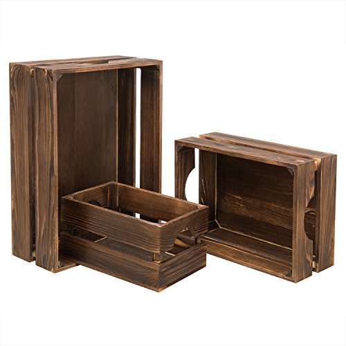 MyGift 16 x 12 Inch Nesting Rustic Brown Wood Storage & Accent Crates, Set of 3