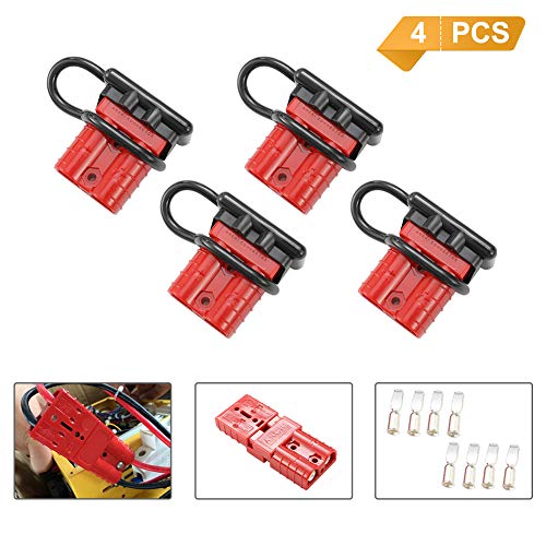 BUNKER INDUST 50A 6-10 Gauge Battery Quick Connect Disconnect Wire Harness Plug Kit 4 Pcs Battery Cable Quick Connect Disconnect Plug for Winch Auto Car Trailer Driver Electrical Devices,Red