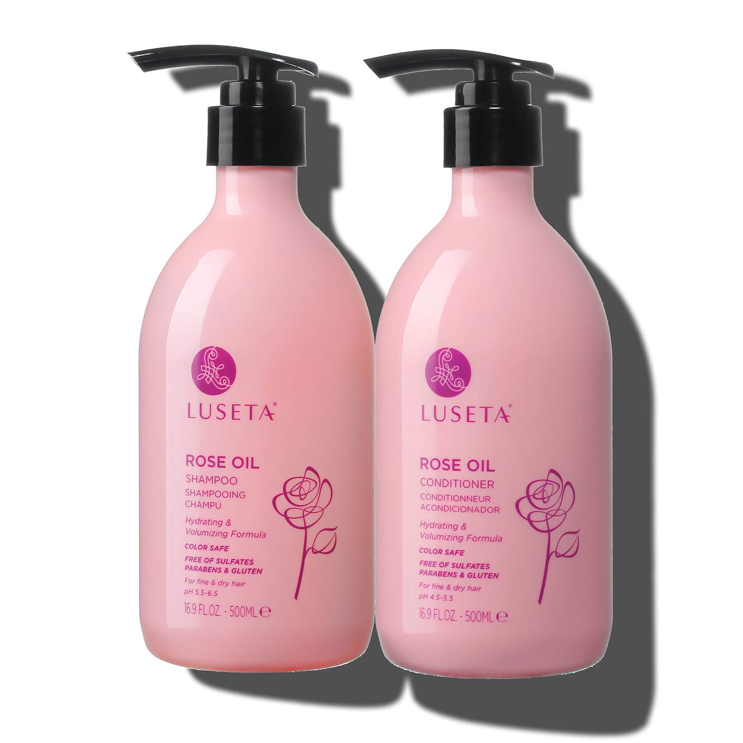 Luseta Rose Oil Shampoo and Conditioner for Volumizing & Hydrating - Color safe, gluten-free, sulfate-free, paraben-free, cruelty free and Vegan Rose Oil 16.9 Fl Oz (Pack of 2)