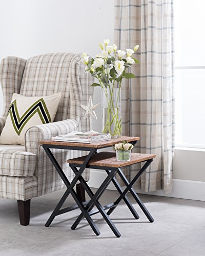 Set of 2 Vintage Brown/Black Frame Nesting Tables Side End with X-Designs