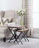 Set of 2 Vintage Brown/Black Frame Nesting Tables Side End with X-Designs