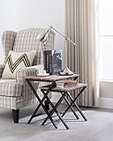 Set of 2 Weathered Oak/Black Frame Nesting Tables Side End with X-Designs