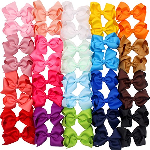 40 Pieces Hair Bows Clips Grosgrain Ribbon Boutique Hair Bow Alligator Clips For Girls Teens Toddlers Kids (20 Colors in Pairs) (4.5 Inch)