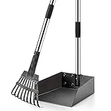 EXPAWLORER Upgraded Large Dog Pooper Scooper - Pet Metal Poop Tray and Rake with Gloves - Adjustable Long Stainless Handles Poop Scoop, Great for Grass, Dirt, Gravel, Heavy Duty Pet Waste Removal