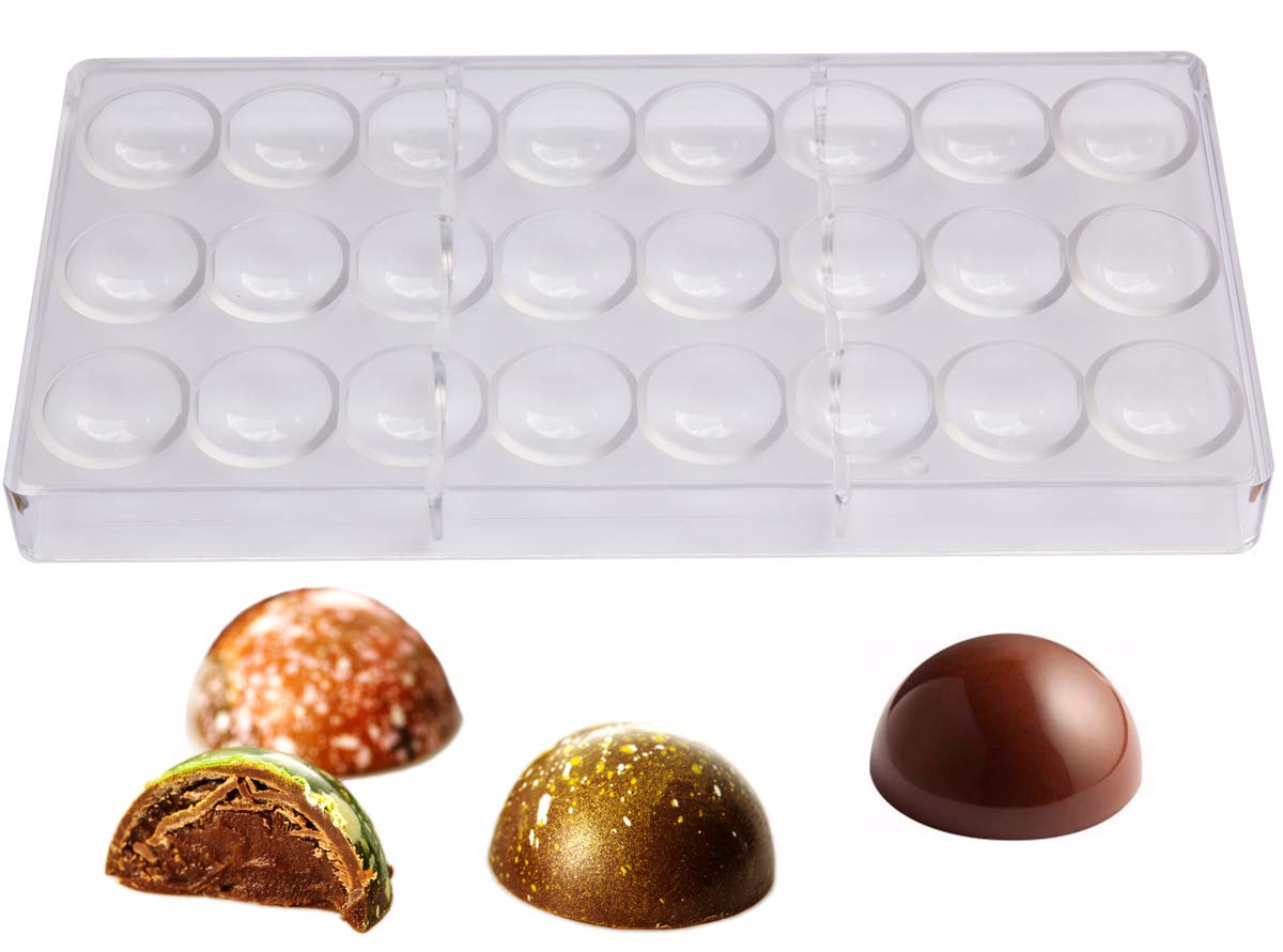 Book Cover Polycarbonate Chocolate Mold by NuEmporia for Pralines, Truffles, Sweets, Candies, Bonbons. 24 pcs Semi-Sphere Shape. Food Safe, BPA-Free Polycarbonate Plastic. Easy To Release and To Clean