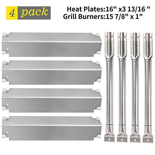 SHINESTAR Grill Replacement Parts for Charbroil 463268606, 463268008, 463248108, 466268008 and More, Stainless Steel 16 inch Heat Shield Tent Plate Flame Tamer BBQ Burner Cover and Burner Tube( 4 Set)