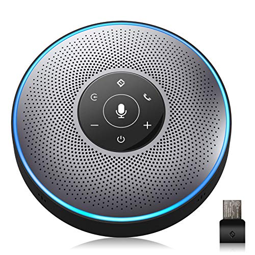 Bluetooth Speakerphone - M2 Gray Conference Speaker w/Dongle, Idea for Home Office 360Âº Voice Pickup 4 AI Echo & Noise Canceling Microphones, Skype USB Speakerphone AUX in/Out for up to 8 People