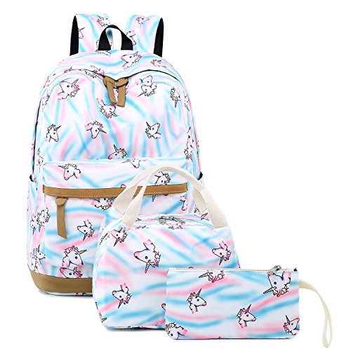 (White/ Unicorn) - CAMTOP Teens Backpack for School Boys Girls School Bookbag Set Travel Daypack (White/Unicorn)
