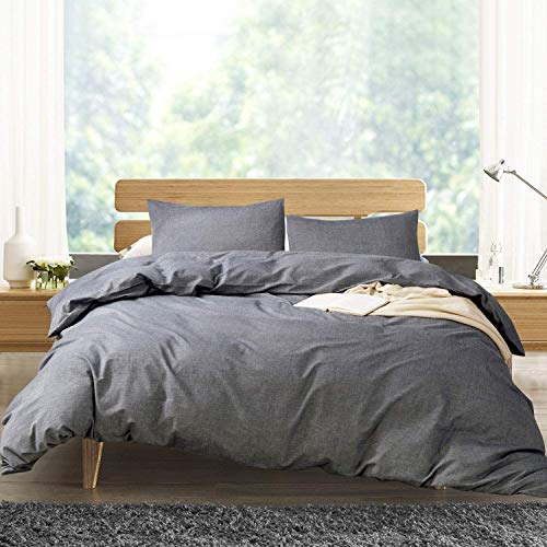 Book Cover ATsense Duvet Cover, Bedding Duvet Cover Set, 100% Washed Cotton, 3-Piece, Ultra Soft and Easy Care, Simple Style Bedding Set (California King, Dark Grey 7003-4)