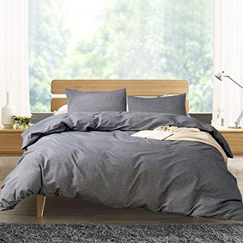 ATsense Duvet Cover, Bedding Duvet Cover Set, 100% Washed Cotton, 3-Piece, Ultra Soft and Easy Care, Simple Style Bedding Set (California King, Dark Grey 7003-4)