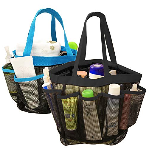 DanziX Mesh Shower Caddy Portable,Mesh Shower Bag for College Dorm Room Essentials,with 8-Pocket Large Capacity for Beach,Gym,Travel& Camping-Black,Blue