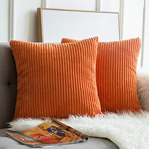 Book Cover MIULEE Pack of 2, Corduroy Soft Soild Fall Decorative Square Throw Pillow Covers Set Cushion Cases Pillowcases for Sofa Bedroom Car 18 x 18 Inch 45 x 45 cm