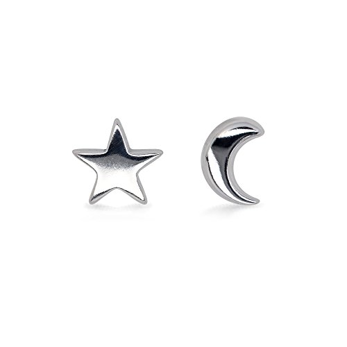 HANFLY Tiny Moon and Star 925 Sterling Silver Stud Earring Star Earring (5mm / 8mm)