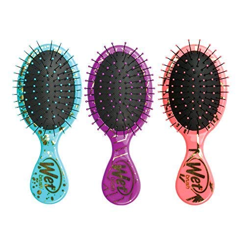 Wet Brush Original Detangler Squirt Detangling Hair Brush Bright Geos Speckle/Arrow/Triangle with Ultra Soft IntelliFlex Bristles, Mini Travel Hair Comb -Pack of 3 (Purple,Peach,Blue)