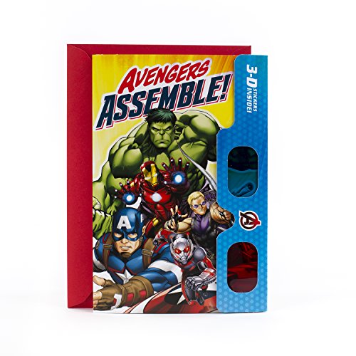 Hallmark Avengers Birthday Card with 3D Stickers and Glasses (Avengers Assemble!)