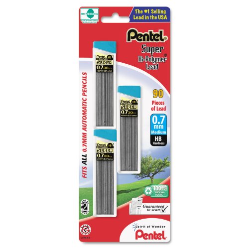Pentel C27BPHB3K6 Super Hi-Polymer Lead Refills, 0.7mm, HB, Black (180)