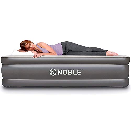 Noble Queen Size Luxury Upgraded Double HIGH Raised Air Mattress, Inflatable Airbed with Built-in Pump Elevated Raised Air Mattress Quilt Top, Coil Beam Technology