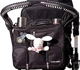 Julius Ames Baby Stroller Organizer Bag With Cup Holders For Moms | Holds Everything You Need | Perfect For Baby Showers | Universal Fit, 3 Insulated Pockets, Shoulder Strap, 2 Stroller Hooks | Black