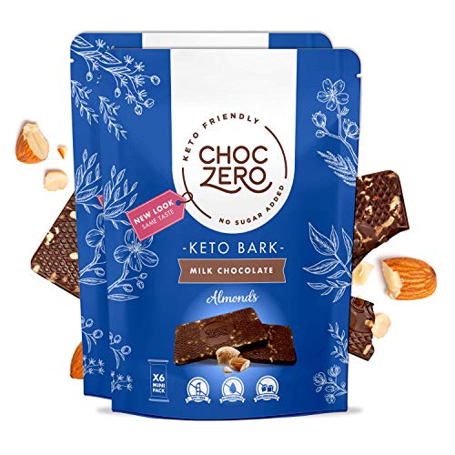 Book Cover ChocZero's Keto Bark, Milk Chocolate Almonds, No Added Sugar, Low Carb, No Sugar Alcohols, Non-GMO (2 bags, 6 servings each)