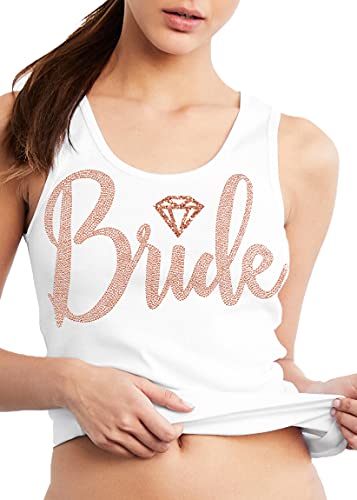 Bride Shirts for Bachelorette Party - Rose Gold Diamond Bride Tank Top - Wedding Day Shirt - Small - White Tank(Diam.BRD Rs.Gld) Wht/Sml