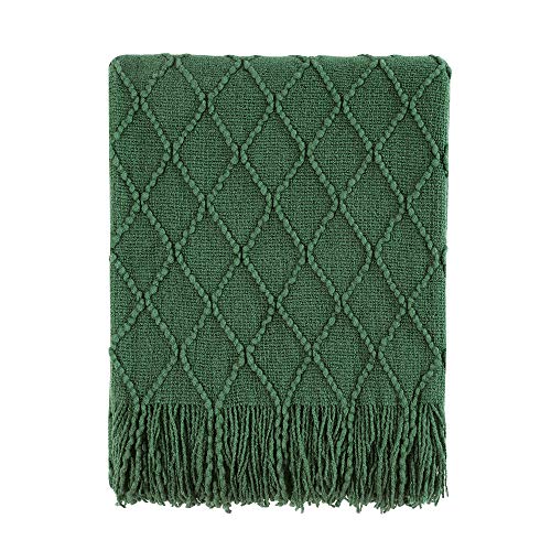 Book Cover Bourina Green Throw Blanket Textured Solid Soft Sofa Couch Decorative Knitted Blanket, 50