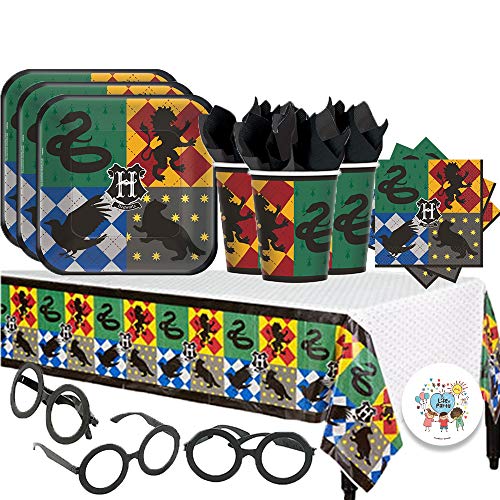 Harry Potter Party Pack for 16 with Plates, Napkins, Cups, Tablecover, Harry Potter Glasses and Exclusive Pin by Another Dream