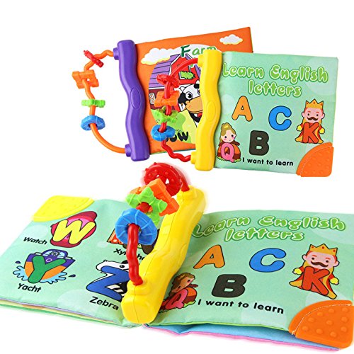 Baby Earlyears Tactile and Educational Non-toxic Cloth Soft Book-Teether Rings-Infant Learning toy English Letters A B C - Squeak, Rattle, Crinkle toddler Activity Gift