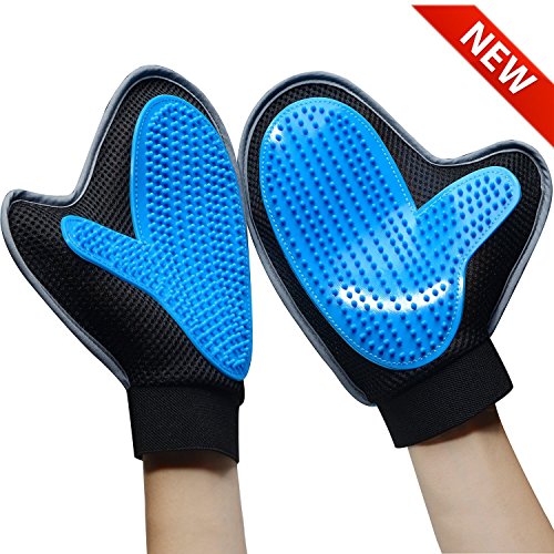 Bonve Pet Dog Grooming Glove - Efficient Pet Deshedding Brush Glove Best Hair Remover for Long Short Hair Dogs Cats blue ...