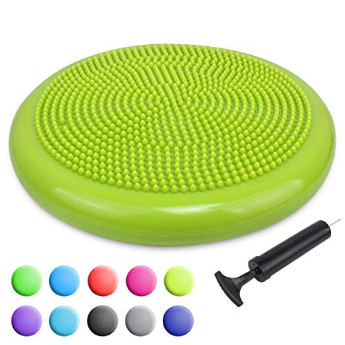 Trideer Inflated Stability Wobble Cushion with Pump, Extra Thick Core Balance Disc, Kids Wiggle Seat, Sensory Cushion for Elementary School Chair (Office & Home & Classroom) (34cm New Yellow Green)