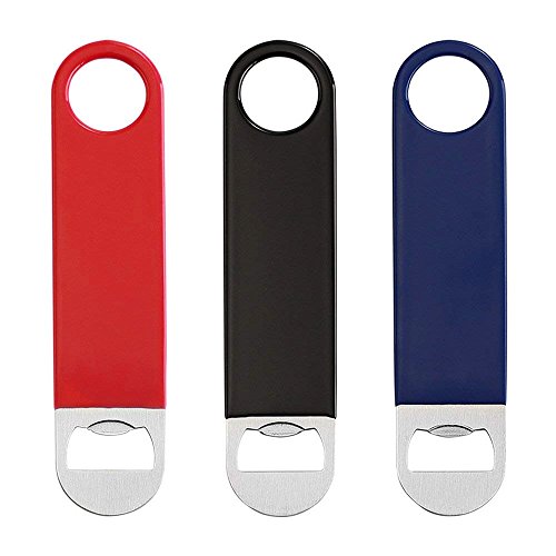 Book Cover 3 Pack Heavy Duty Stainless Steel Flat Bottle Opener, Solid and Durable Beer Openers, 7 inches Red, Black, Blue