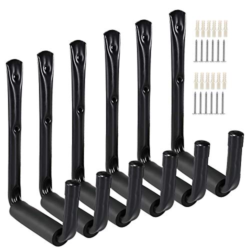 Ihomepark Heavy Duty Garage Storage Utility Hooks with Jumbo Arm Wall Mount Bicycle Hanger & Organizer for Ladder Tool Chair Hose(6 Pack-Black)