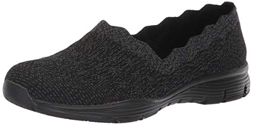 Skechers Women's Seager-Diamante-Engineered Knit Scallop Collar Slip on Loafer
