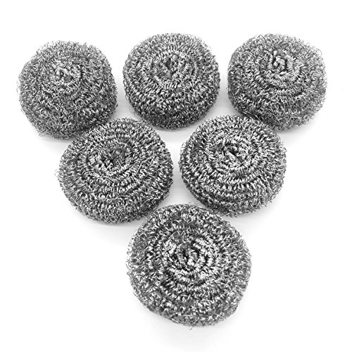 Book Cover 6 Pack Stainless Steel Sponges, Scrubbing Scouring Pad, Steel Wool Scrubber for Kitchens, Bathroom and More