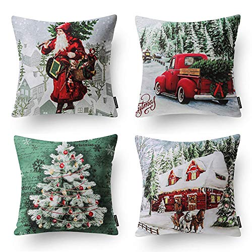 Book Cover PHANTOSCOPE Set of 4 Decoractive New Merry Christmas Series Stars and Trees Embroidery Throw Pillow Case Cushion Cover 18