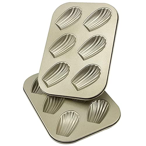 AOGVNA 6-Cup 2 Pack Madeleine Pan Nonstick Madeleine Pans for Baking Sponge Cake Shells Heavy Tinned Steel(Golden)