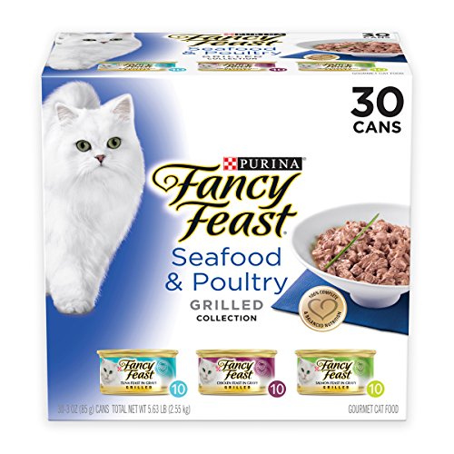 Purina Fancy Feast Grilled Gravy Wet Cat Food Variety Pack, Seafood & Poultry Grilled Collection - (30) 3 oz. Cans