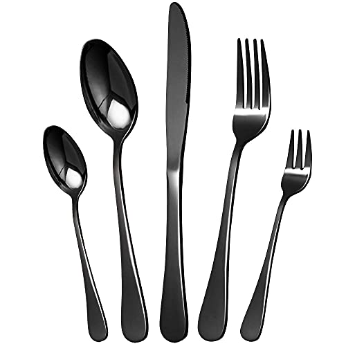 HOBO 24 Piece Flatware Set, Cutlery Sets Stainless Steel Mirror Polished with Dinner Knives, Forks and Spoons for Dessert & Dinner, Silverware Service for 6 With Ceramic Handle