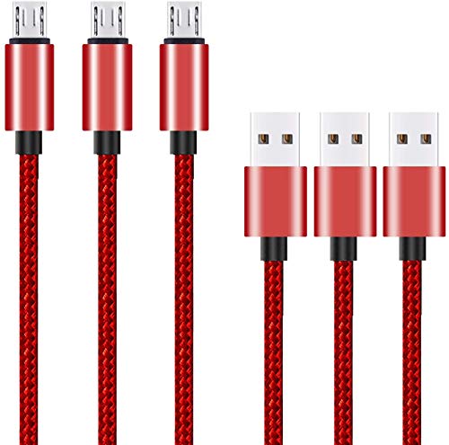 Ailun Micro USB Cable 10ft 3Pack High Speed 2.0 USB A Male to Micro USB Sync Charging Nylon Braided Cable for Android Phone Charger Cable Tablets Wall and Car Charger Connection Red