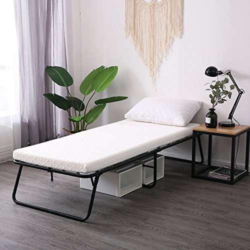 Book Cover Leisuit Rollaway Guest Bed Cot Fold Out Bed - Portable Folding Bed Frame with Thick Memory Foam Mattress for Spare Bedroom & Office