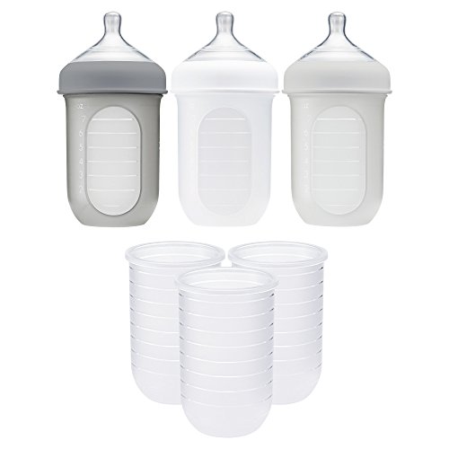 Boon, NURSH Bottles with NURSH Silicone Pouch, 8 Ounce (Pack of 3)