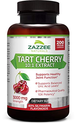 Zazzee Tart Cherry Extract, 200 Veggie Caps, 3000 mg Strength, Potent 10:1 Extract, Over 6-Month Supply, Vegan, Non-GMO and All-Natural