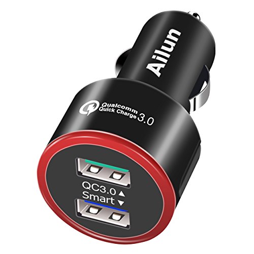 Ailun Fast Car Charger,Qualcomm Quick Charge 3.0 Adapter,Dual USB Port 35W,for Mobile Device,Compatible iPhone X 8 8 Plus 7 7 Plus,6 6s,6s Plus,SE 5s,Galaxy S9 S9+ S8 S8+ S7,S6,Note 9 8 5 4[Red Light]