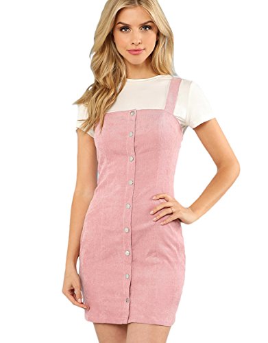 Book Cover Floerns Women's Cute Strap Button up Corduroy Overall Sheath Pinafore Dress