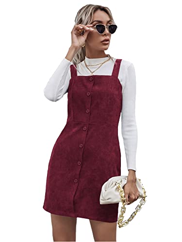 Floerns Women's Corduroy Button Down Pinafore Overall Dress with Pockets