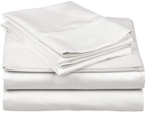 Carressa Linen 600 Thread Count 100% Long Staple Soft Egyptian Cotton SheetSet, 4 Piece Set, Queen Sheets,Upto 17" Deep Pocket, Smooth & Soft Sateen Weave, Deep Pocket, Luxury Bedding, White